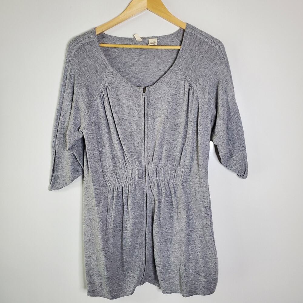 Moth Anthropologie wool/angora Light Grey cinch waist full Zip cardigan sweater